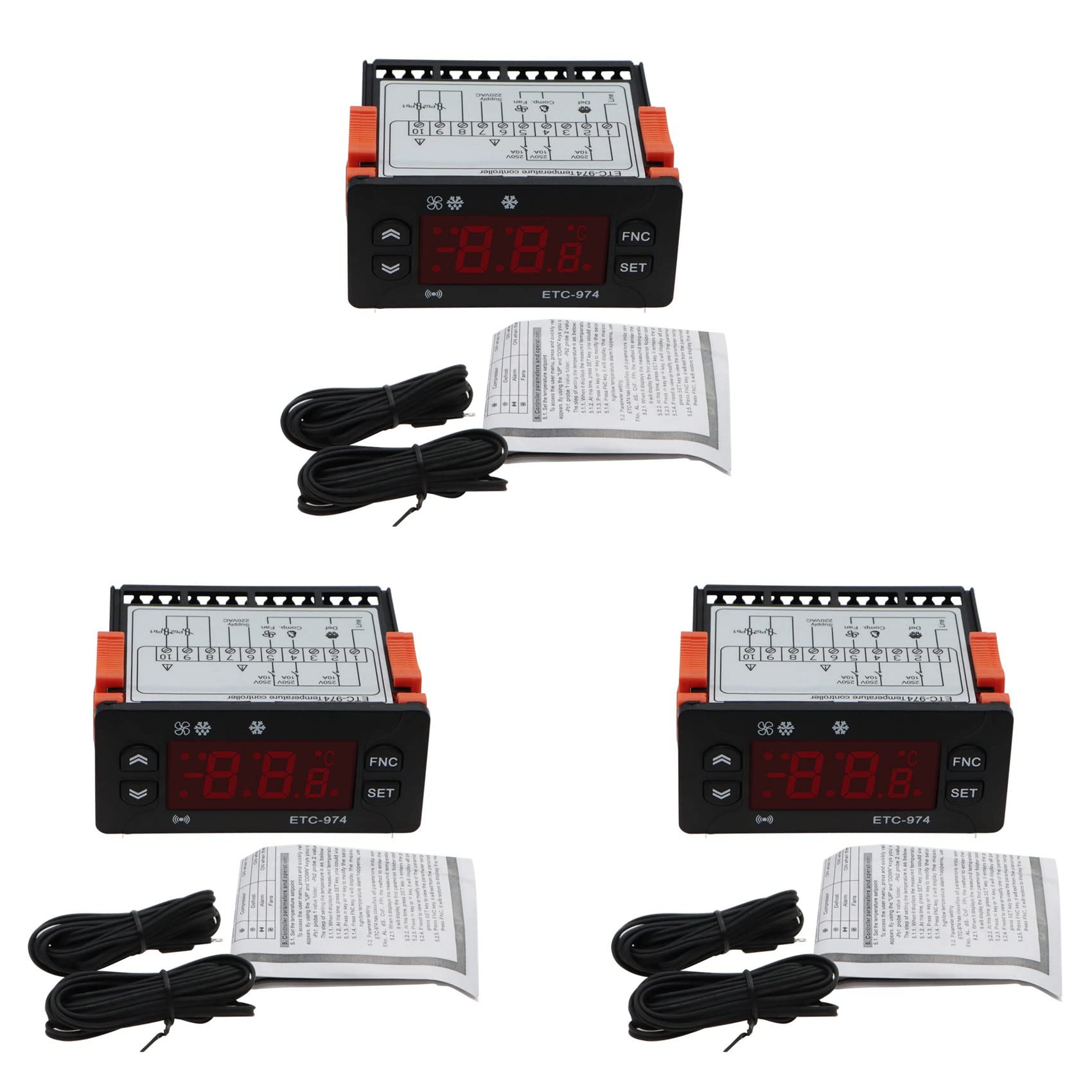 Jnchdghwa 2X ETC-974 Digital Temperature Controller Microcomputer Thermostats Thermostat Refrigeration Alarm 220V Sensor