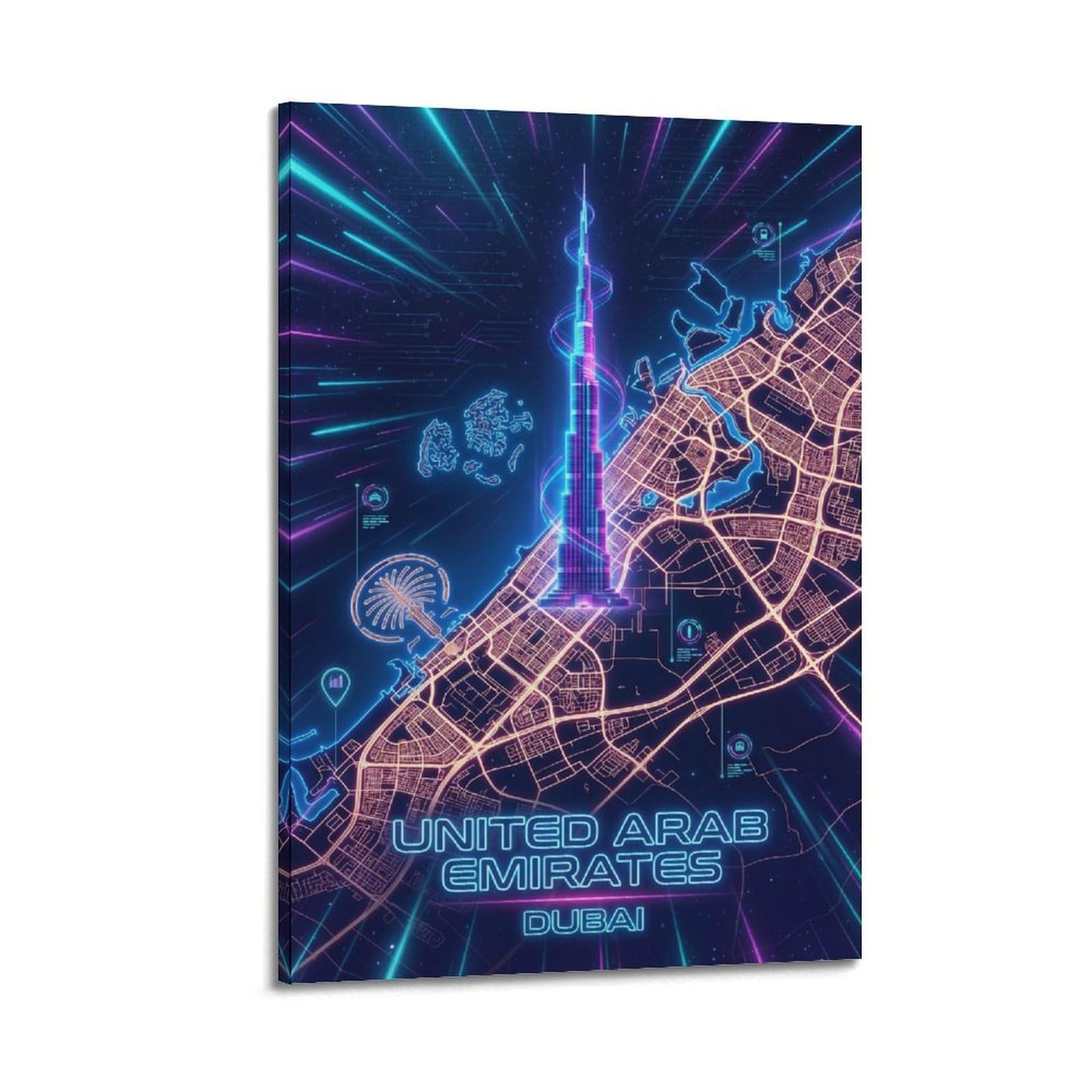 XKUGA Gamer Room Aesthetic Dubai UAE Map Poster Modern Decorative Canvas Prints - Ideal Wall Art for Family, Man Cave, Game Room, Boys & Girls Bedroom 20x30inch(50x75cm)