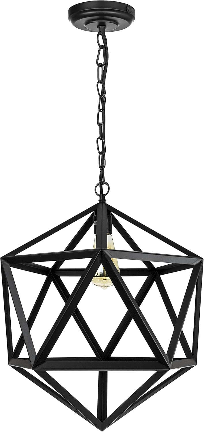 Product Deal Sunlite 07094-SU Vintage-Inspired Hexagon-Shaped Industrial Hanging Pendant Farmhouse Fixture, Geometric Metal Cage Light, Single Socket Medium Base (E26), 51 Cord & Chain, Satin Black Finish