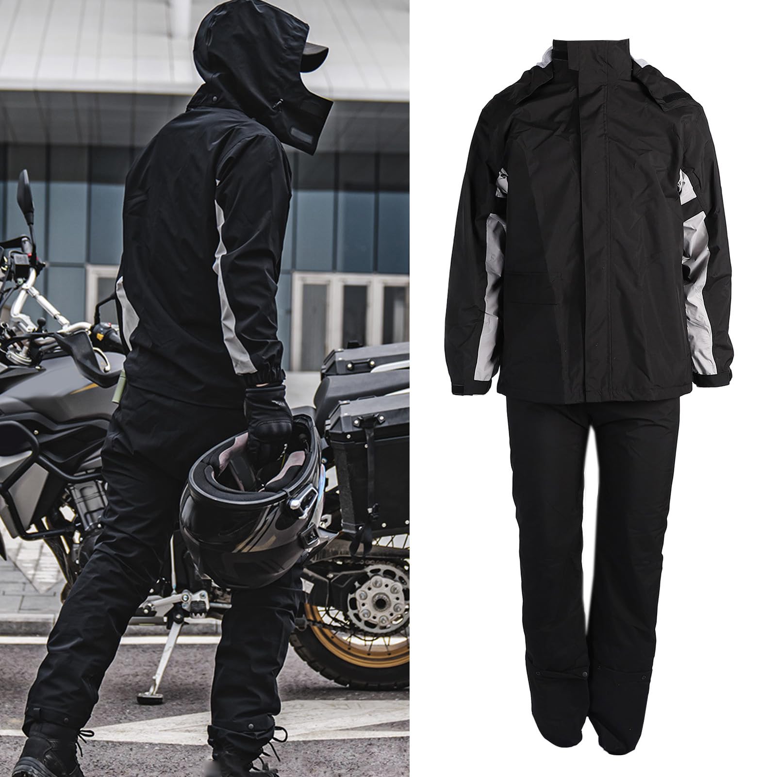 Tuta impermeabile per moto, traspirante, leggera, impermeabile, per equitazione, escursionismo, campeggio, colore nero, 2 pezzi