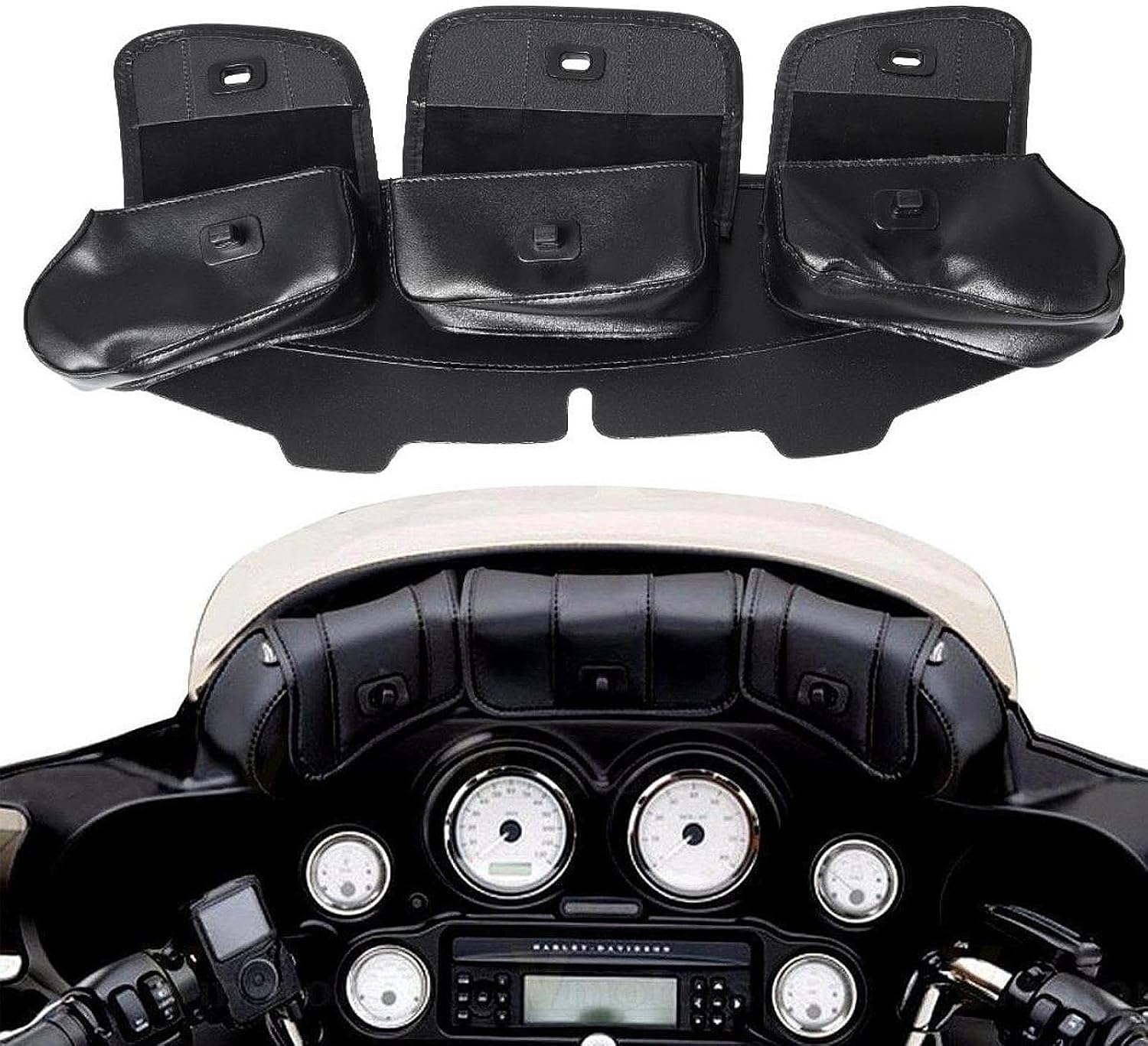 バイク用風防バッグ 収納ツールバッグ 取り付け簡単 収納ポーチ 多機能 PUレザー