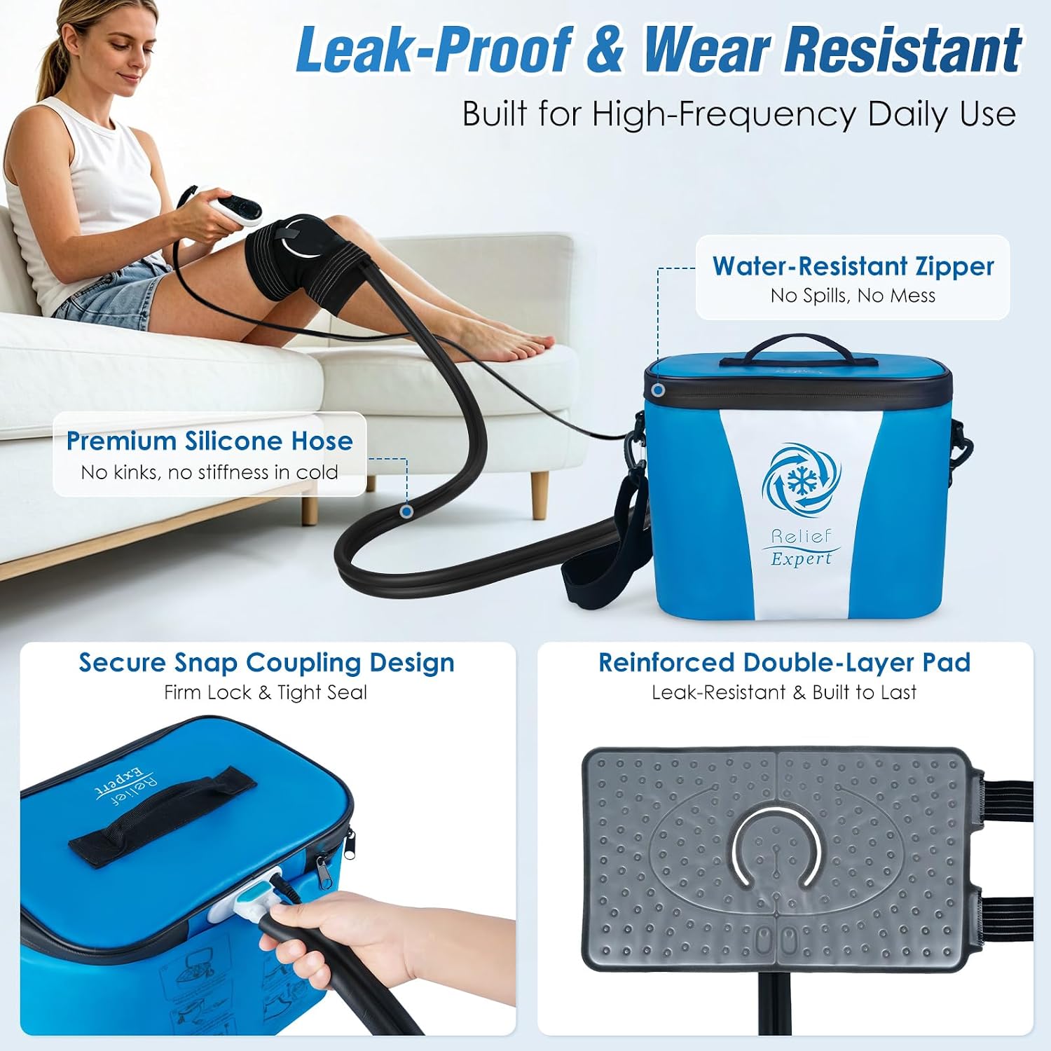 Ice Machine for Knee After Surgery, Extra Large Wrap & Flippable Kneecap Pad, 18QT Cooler, 12H Cooling, Programmable Timer, Leak-Resistant Sealing & Steady Cold Compression for Knee Replacement Care