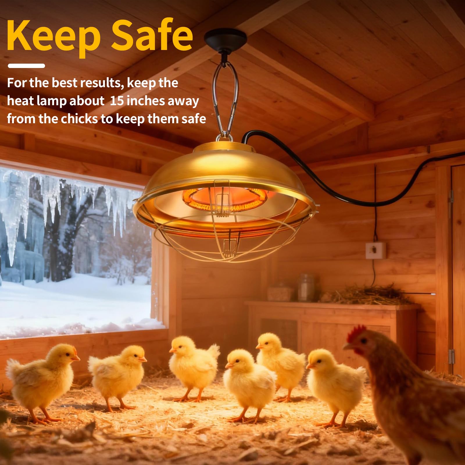 Lampa grzewcza 300 W do kurników – wodoodporny podgrzewacz do kurników do użytku wewnątrz i na zewnątrz – nadaje się dla kurczaków, kaczek, królików i zwierząt domowych