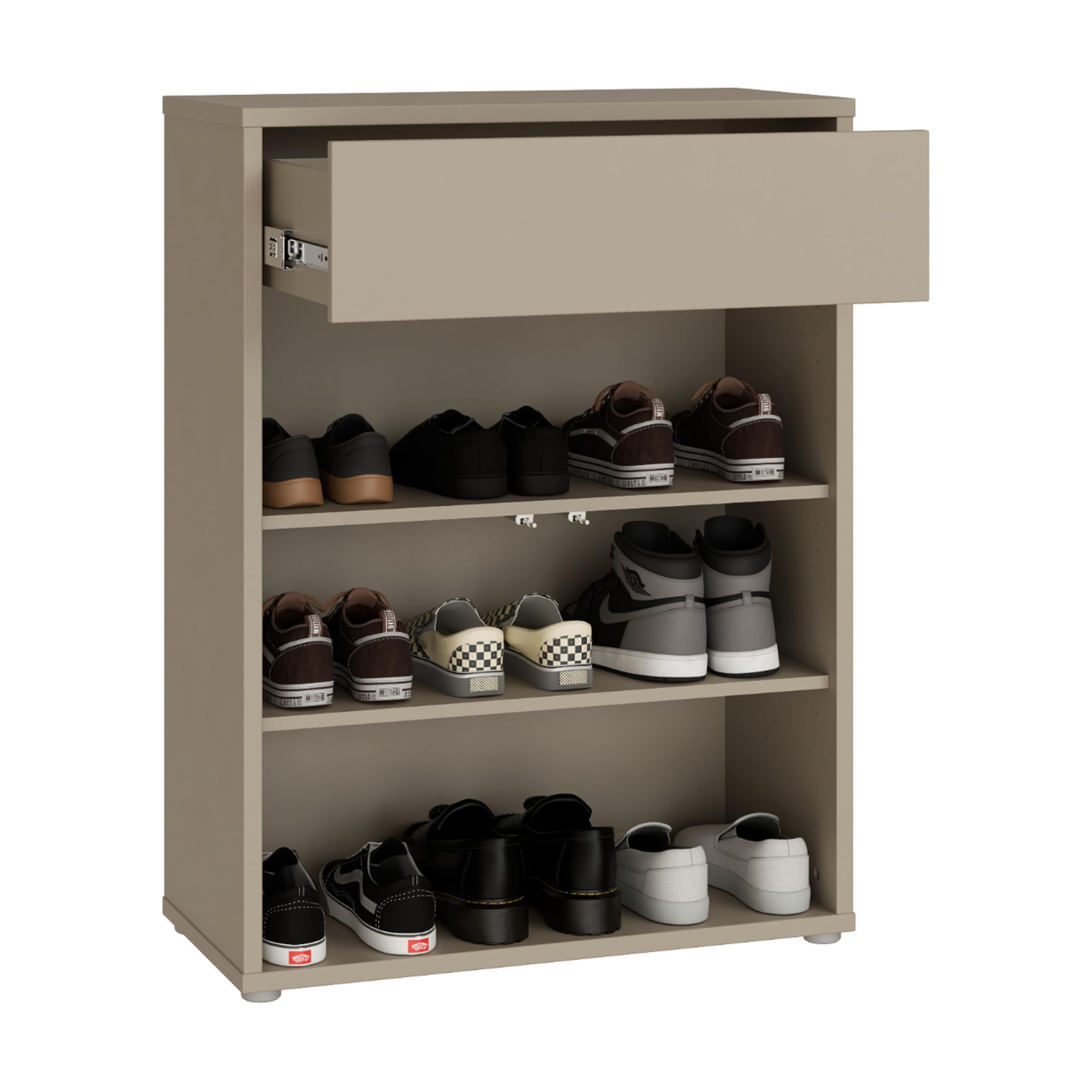 Forte Alice Springs Schuhschrank 70 80, modern-minimalistisch, 2-türig, 1 Schublade, Holzwerkstoff, Taupe, 74,5 cm breit x 99,1 cm hoch x 34,9 cm tief