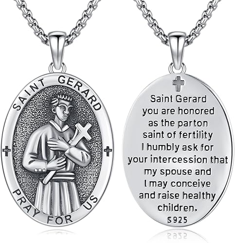 Vista 111 de Collar con colgante de plata de ley 925 con medalla de San Patrón, joyería religiosa para hombres y mujeres, con cadena de acero inoxidable 316L