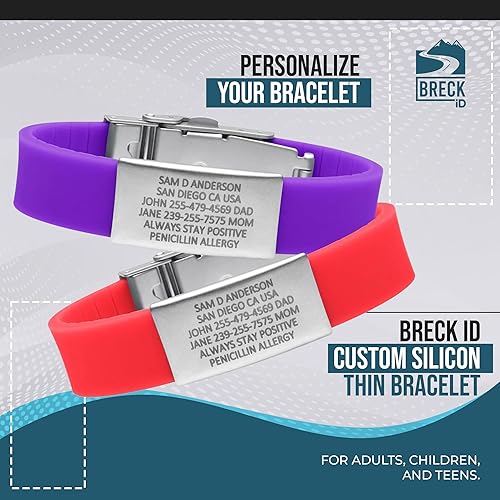 Miniatura 2 de Pulsera de alerta médica PRO THIN ID - Pulsera de emergencia personalizada para mujeres y hombres, silicona cómoda, acero inoxidable resistente al