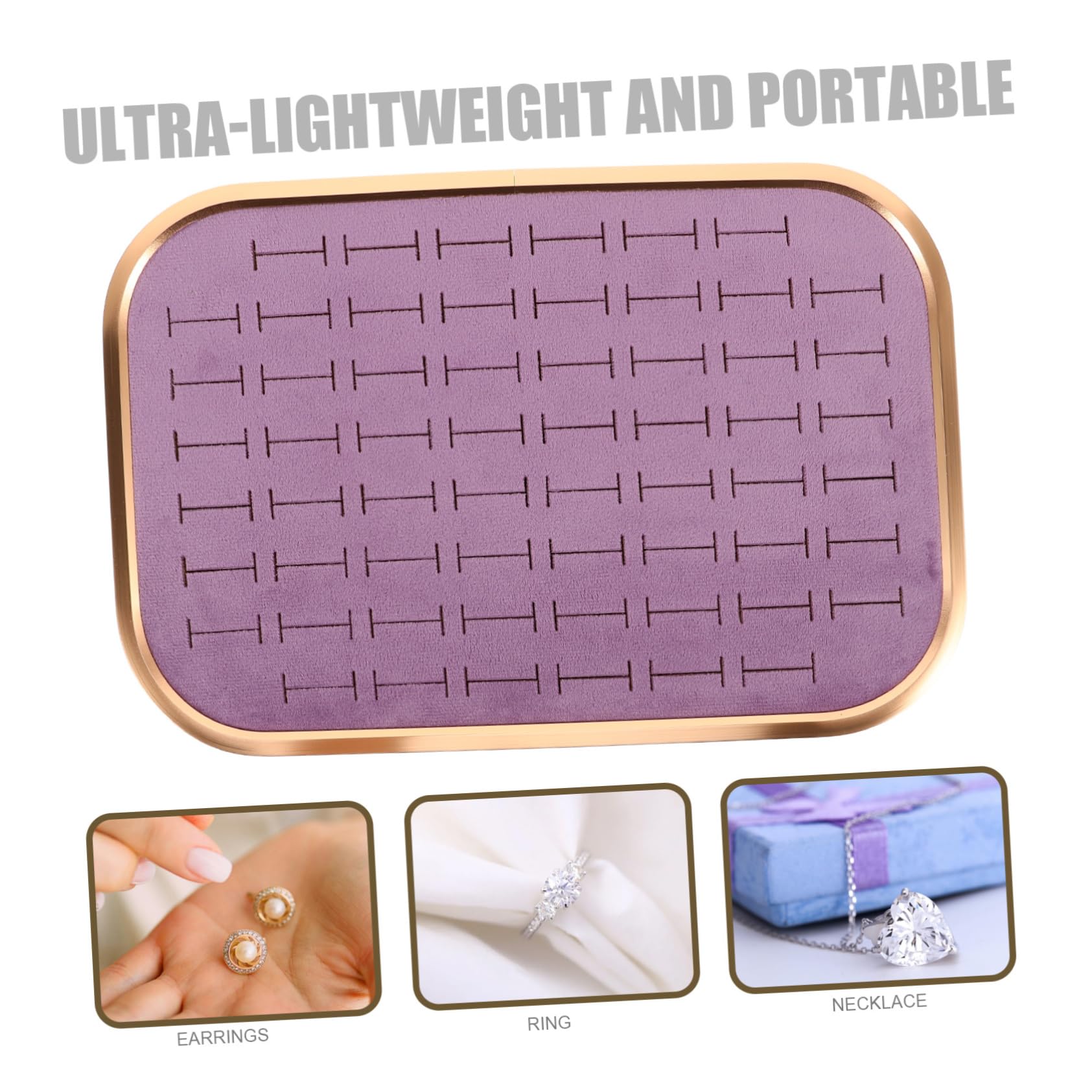 Mikikit Bandeja Organizadora de Joyas de Terciopelo Ranuras Apilables para Anillos y Colgantes Insertable Cajón para Tocador de Mujer Soporte Rectangular para Pendientes