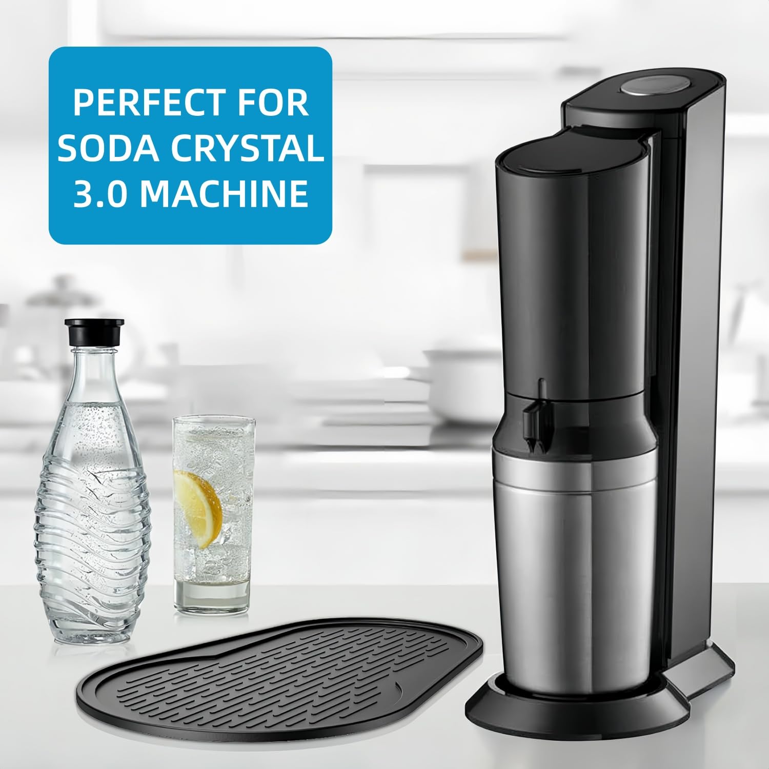 Kiuiom Mata Ociekowa do Sodastream Crystal 3.0, Silikonowa, Ze Szczotką Do Czyszczenia, Wodoodporna, Czarna