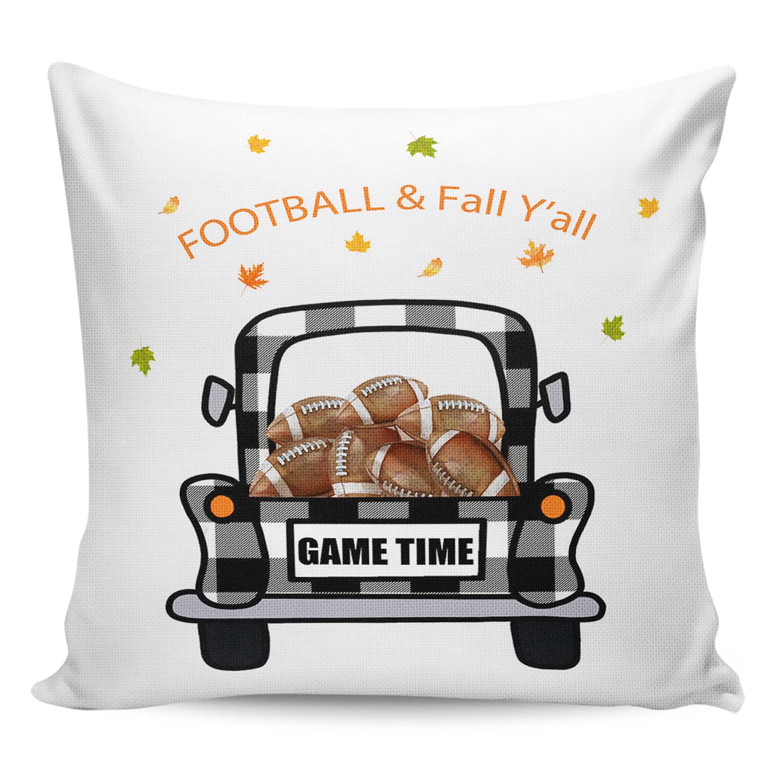 Amazon.com: LAMANDA Throw Pillow Case Cotton Thanksgiving Rugby Farm Truck  Game Time Linen Cushion Covers Home Decorative Maple Leaf Black Buffalo  Plaid Pillowcases for Sofa Couch Bed Car 16x16in : Home &