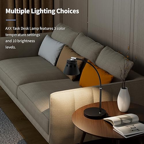 Miniatura 3 de AXX Lámpara de escritorio de metal, luz de mesa de 24 pulgadas para oficina en casa, dormitorio, dormitorio universitario, bombilla LED incluida,