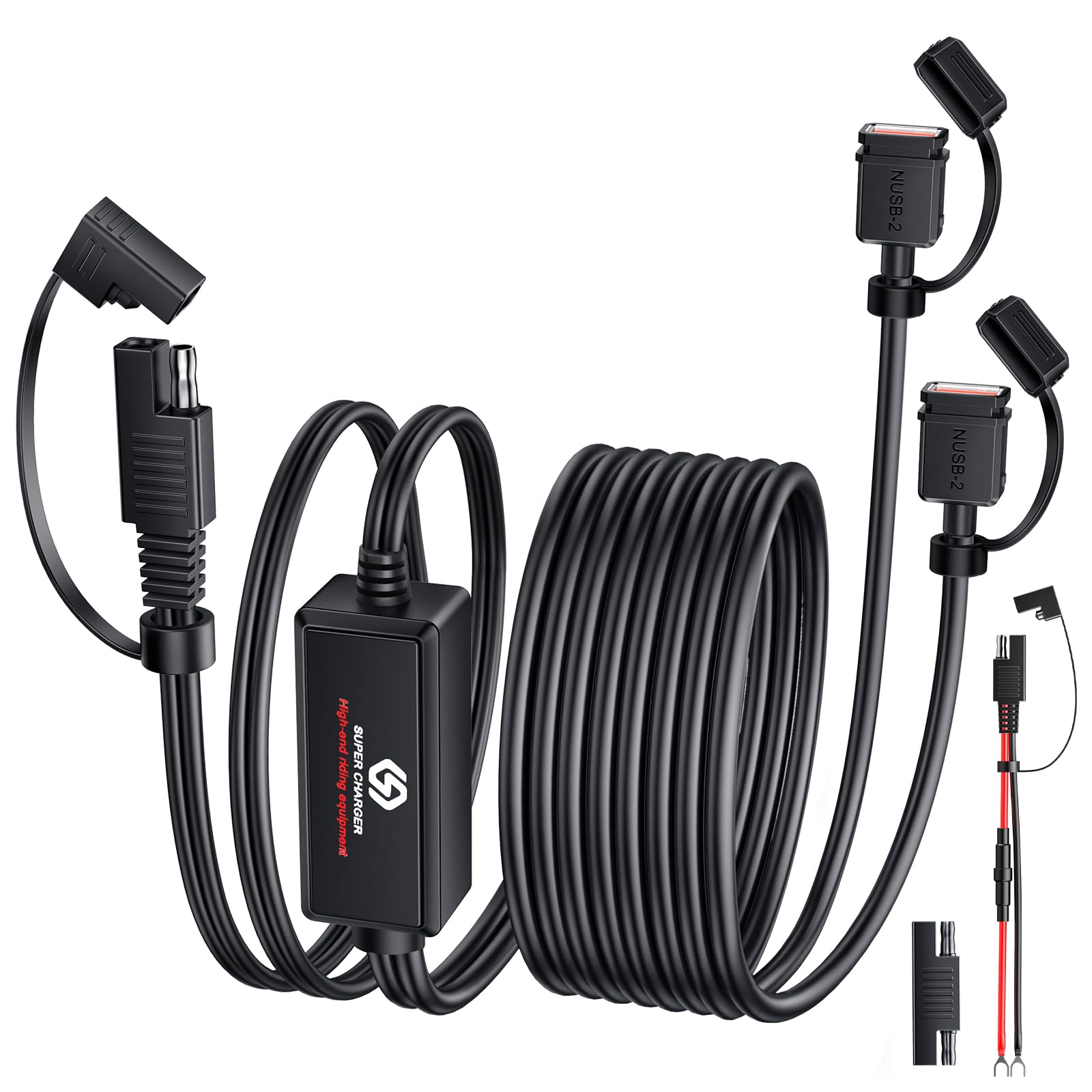 EXTRACTME 7FT Cable Motorcycle Phone Charger, 36W Dual USB A QC 3.0 Motorcycle USB Charger with Smart Charging Protection, Waterproof SAE to USB Charger Adapter for ATV, Dirt Bike, RV etc.