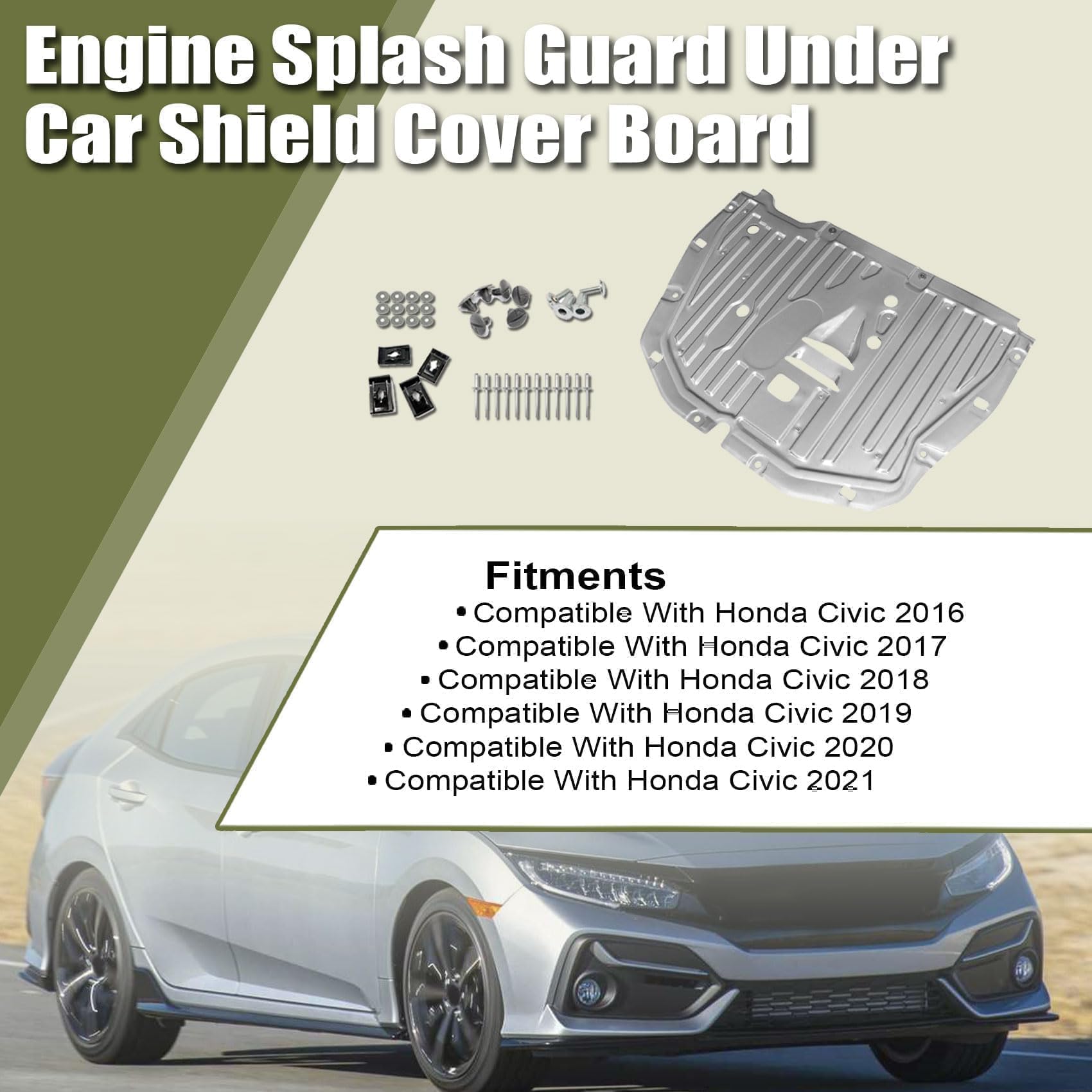 Cubierta Protectora Inferior De Acero Para Honda Civic 2016-2021 – Gruesa, Contra Salpicaduras