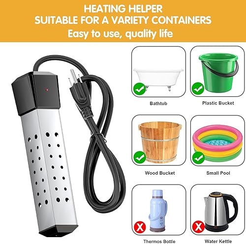 Miniatura 5 de Calentador de agua de inmersión de 2000 W para uso en piscina y cubo, calentamiento rápido con termómetro digital LCD, protector de acero inoxidable