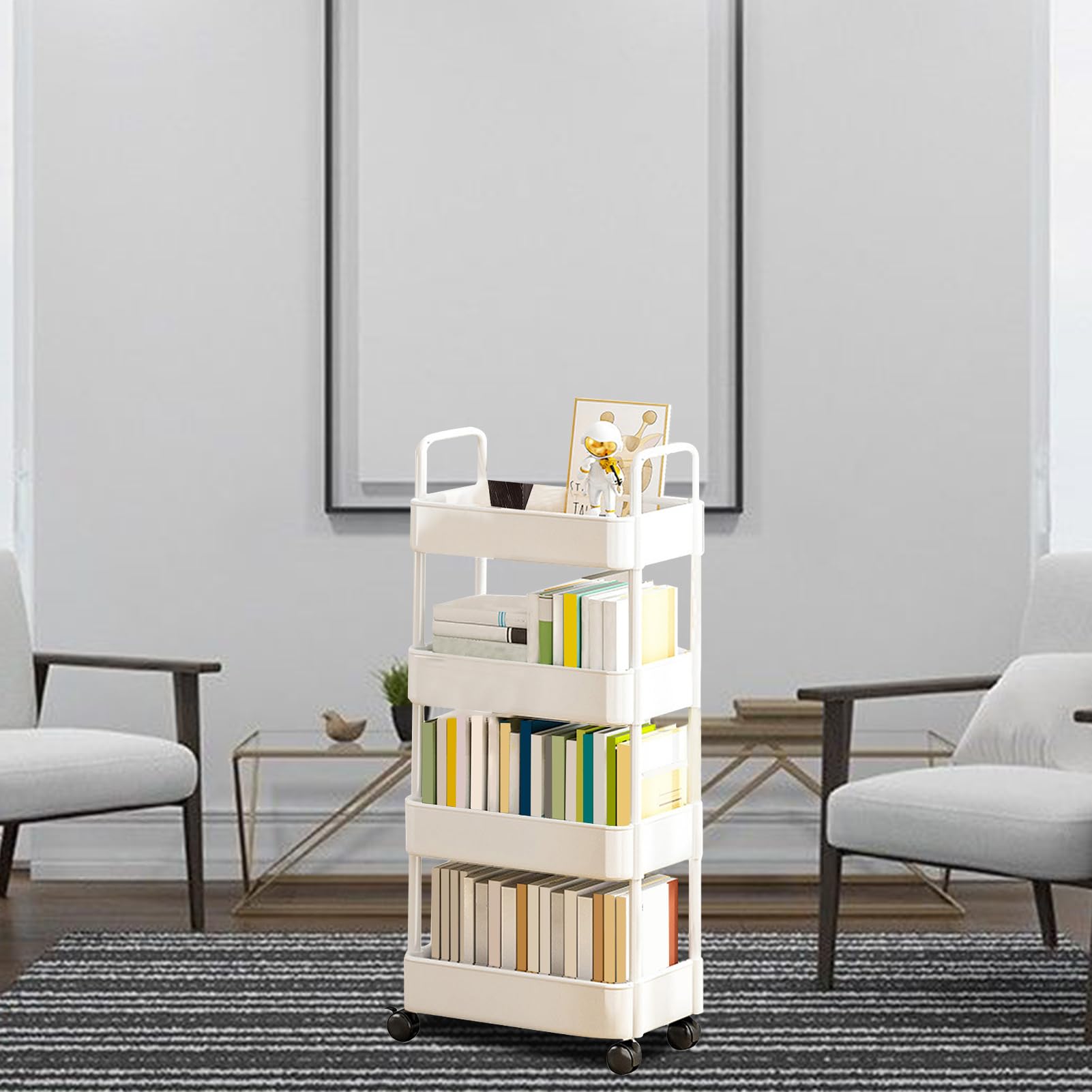 Carro de Almacenamiento con Ruedas | Organizador de Carrito rodante para Libros | Estante rodante de 3/4 Niveles con Ruedas y Ganchos, Carrito de Almacenamiento, Carrito de refrigerios