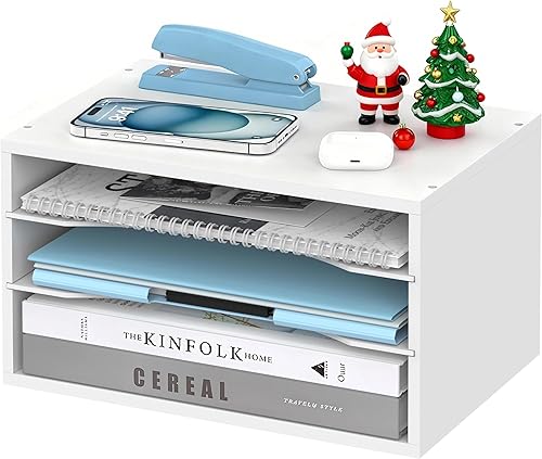Miniatura 1 de Organizador de escritorio de madera, organizador de bandeja de papel de 3 niveles para escritorio con estantes de almacenamiento ajustables,