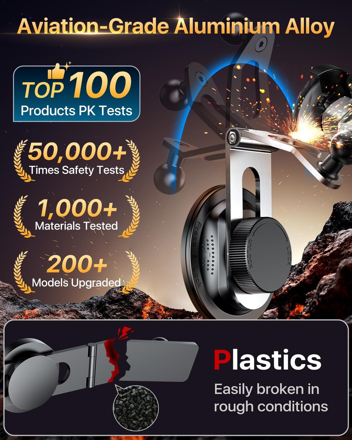 Military-Grade for Tesla Phone Mount 2026 Foldable Heavy-Duty Metal, 360° Rotatable Arm, 90LBS Safest Strongest Certs & Patent, Extreme -40~203°F Resistant for Model 3 Y X S Cybertruck Semi, Black