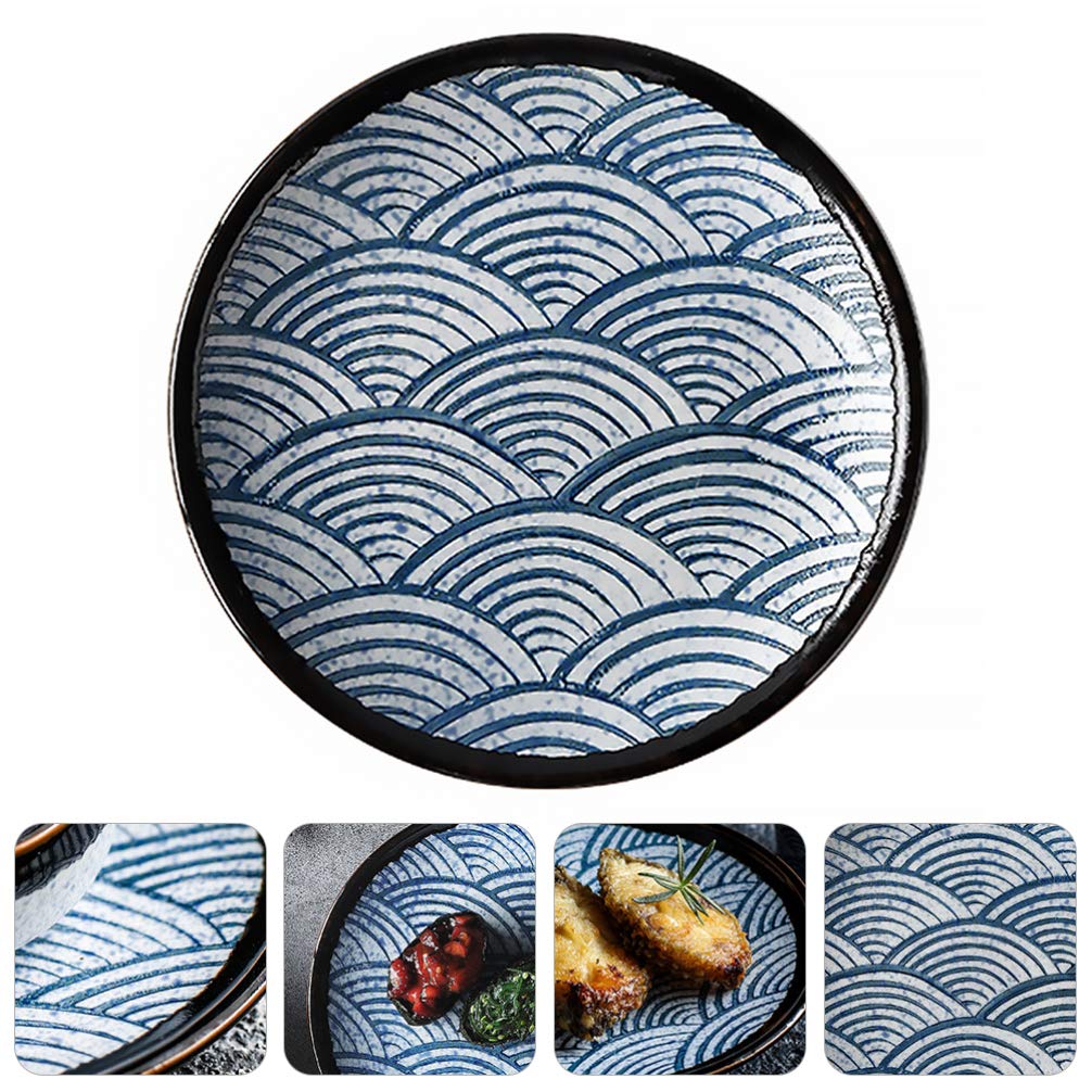 Cabilock 1 Pc Placa De Cerámica Corrugada Placas De Inmersión Plato Llano Japones Platos Cotidianos Plato De Queso Plato De Ensalada Plato De Postre Platos De Ensalada Fruta Plato De Pizza