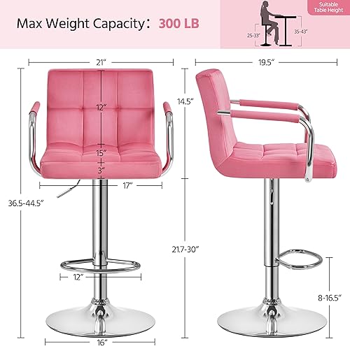 Miniatura 3 de Yaheetech 4 taburetes de bar ajustables de terciopelo para encimera de cocina taburetes de bar o encimera sillas de comedor giratorias hidráulicas