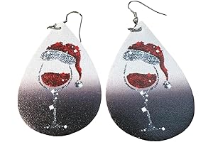 Santa Wine Glass Christmas Water Drop Earrings