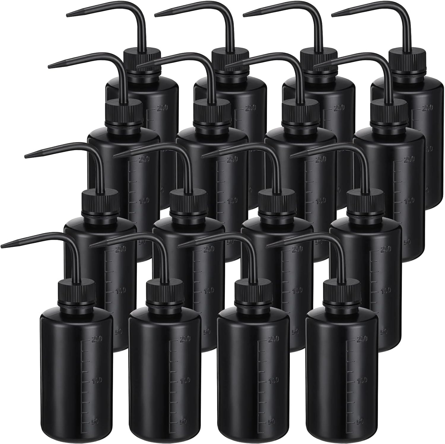 Zubebe 18 Pcs 250 ml Tattoo Wash Squeeze Bottle Bulk Plastic Squirt Lash Water Bottle with Narrow Mouth Scale Labels for Lab Wash Cleaning Water Tools, Plant Irrigation(Black)