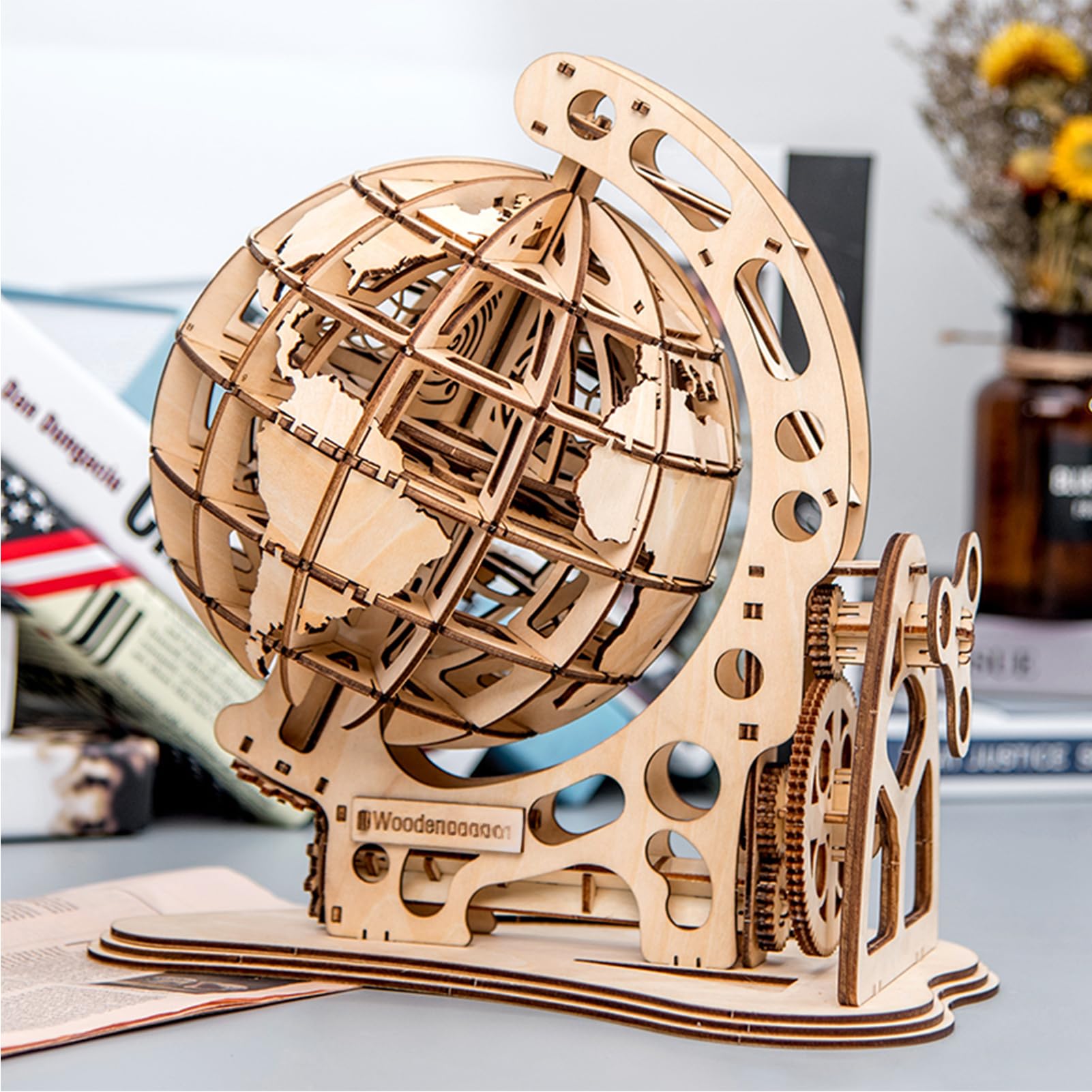 Kit di Modello Meccanico Globus Puzzle in Legno 3D Fai da Te Set Costruzione Autocostruzione Giocattolo Educativo Compleanno per Studenti Adolescenti e Adulti