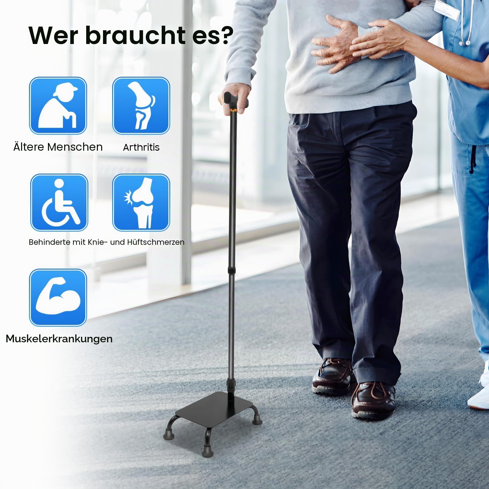 Treppensteighilfe, Treppensteigstock, 10 Einstellbare Höhe 85-105cm, Max 150kg, Gehstock, halbe Stufe, Balance-Gehstöcke, für Menschen mit schmerzenden Knien