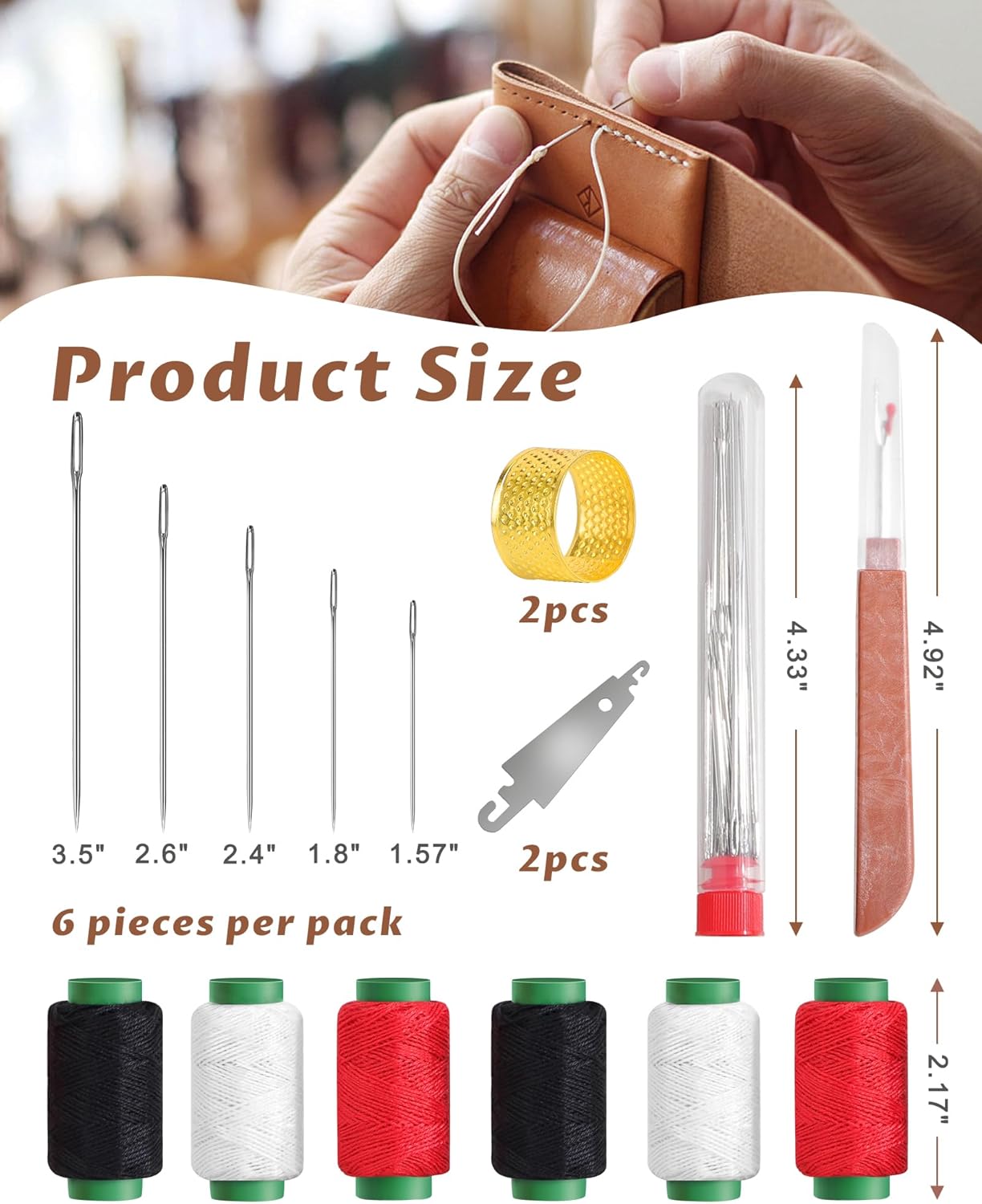 37PCS Stainless Steel Sewing Needle Kit,Big Eye Steel Needles Set,Portable DIY Hand Made Craft Set for Mending,Embroidery, Cross Stitch, Yarn, Tapestry & Fabric Mending, for Handcraft Lovers. - Image 2