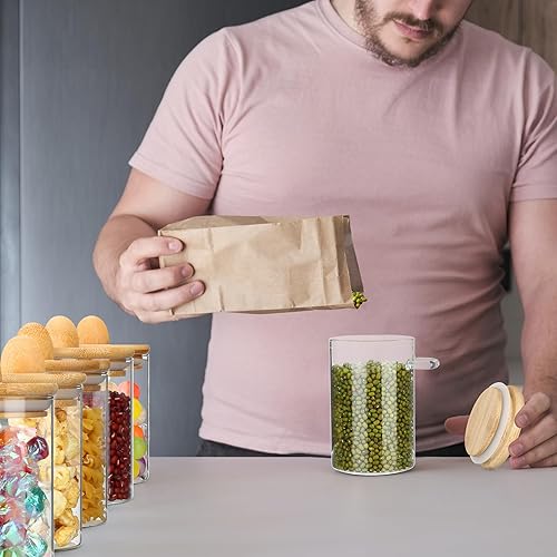 Miniatura 7 de 12 juegos de tarros de vidrio con tapas y cucharas de bambú, recipientes herméticos de vidrio de borosilicato, recipientes de almacenamiento de