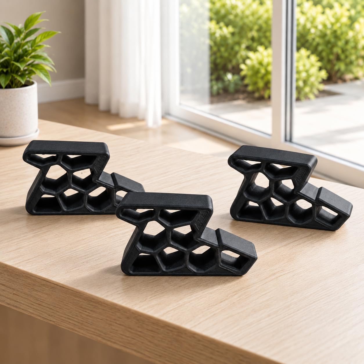3pc Window Stopper Wedge Lock, Secure Track Door Stop Set, Black