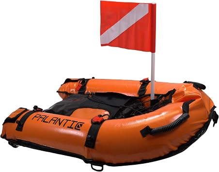 Palantic Scuba Diving Inflatable Gangway Float Boat with Dive Flag & Air Pump, Orange