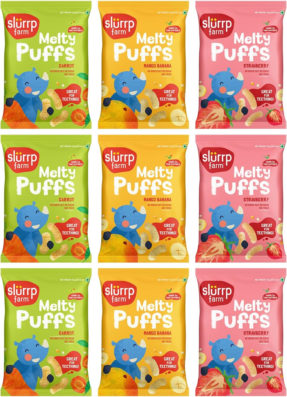 - No Salt No Sugar Teething Puffs | Baked Fruit and Vegetable Millet Puffs | Carrot, Strawberry & Banana, Mango | Pack of 9