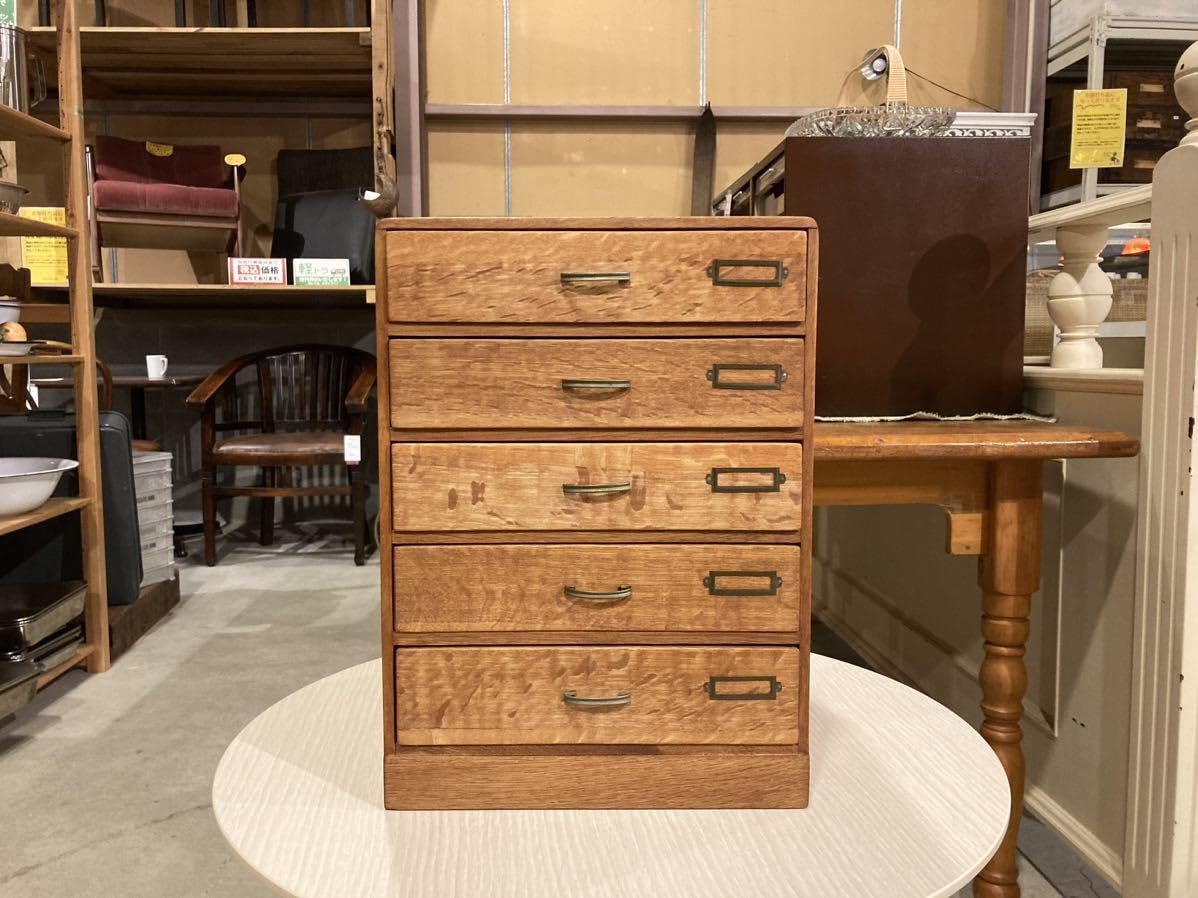 Amazon.co.jp: 古家具 レトロなナラ材の小引出し5段② 収納 小物入れ