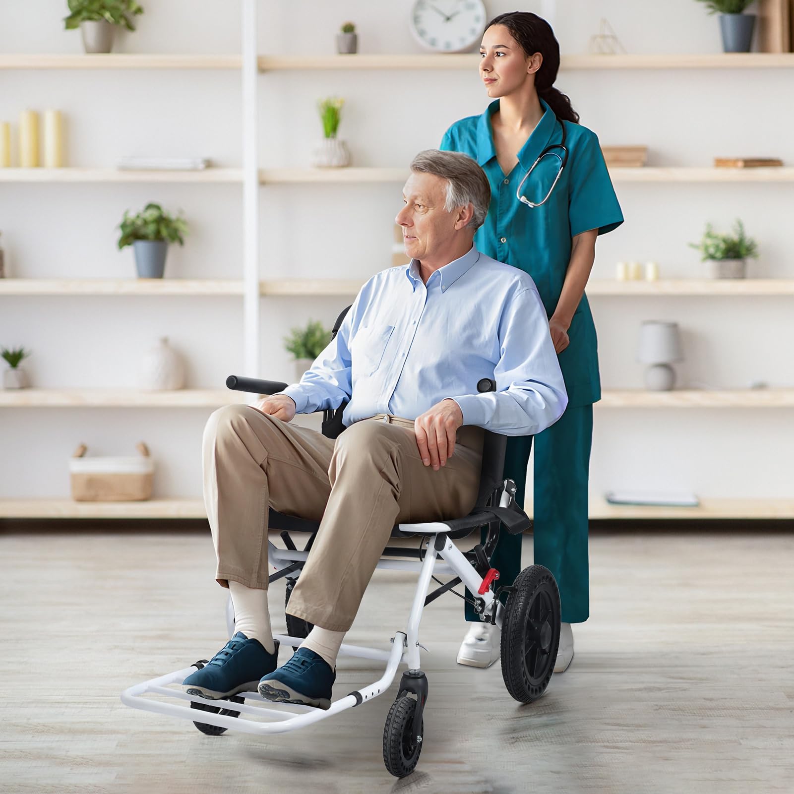 Silla de ruedas ligera para adultos (solo 14 libras), sillas de ruedas plegables para personas mayores con ruedas traseras de 12 pulgadas, silla de transporte compacta (soporta 264 libras) para viajes