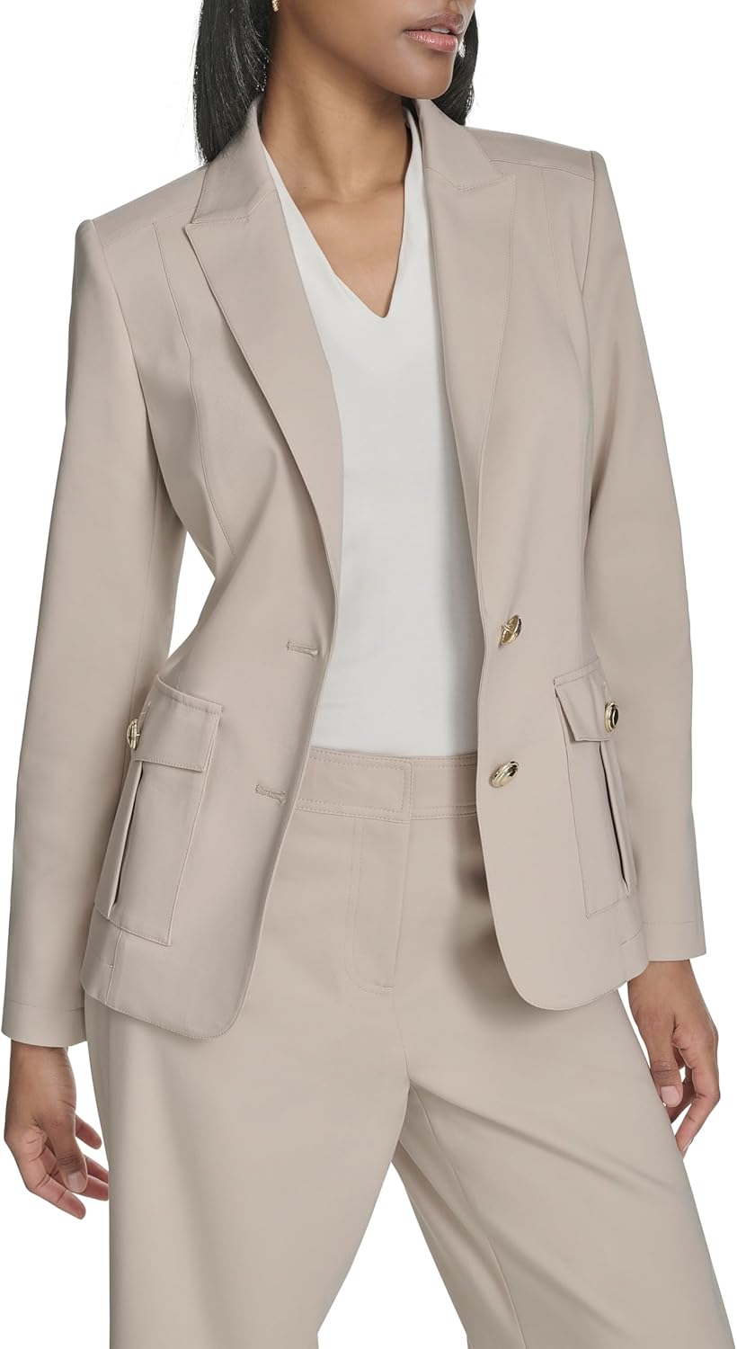 Halston Womens Two Button Compression Cotton Front Buttoned Pocket Blazer - Image 7
