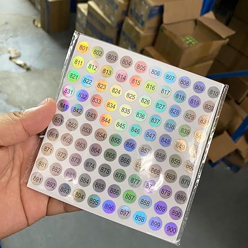 Miniatura 7 de RIVEENY 20 hojas de calcomanías de números láser reflectantes impermeables número 1-1000, calcomanías redondas autoadhesivas, etiquetas