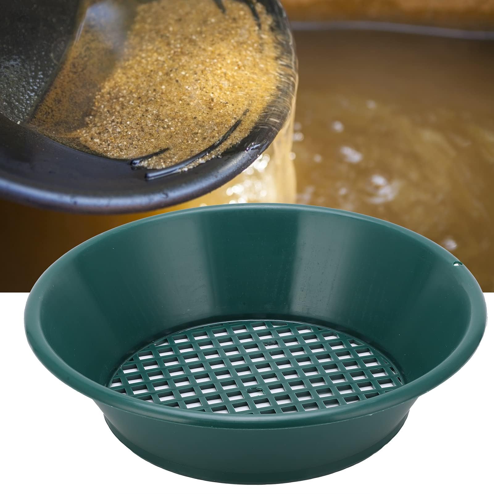 Plateau De Tamisage Doré De 350 Mm, Outil De Lavage Portable Vert, Kit De Poêle Dorée Pour Débutants En Exploitation Minière D'or, Expériences De Bienfaisance, Montagnes, Rivières, Ruisseaux