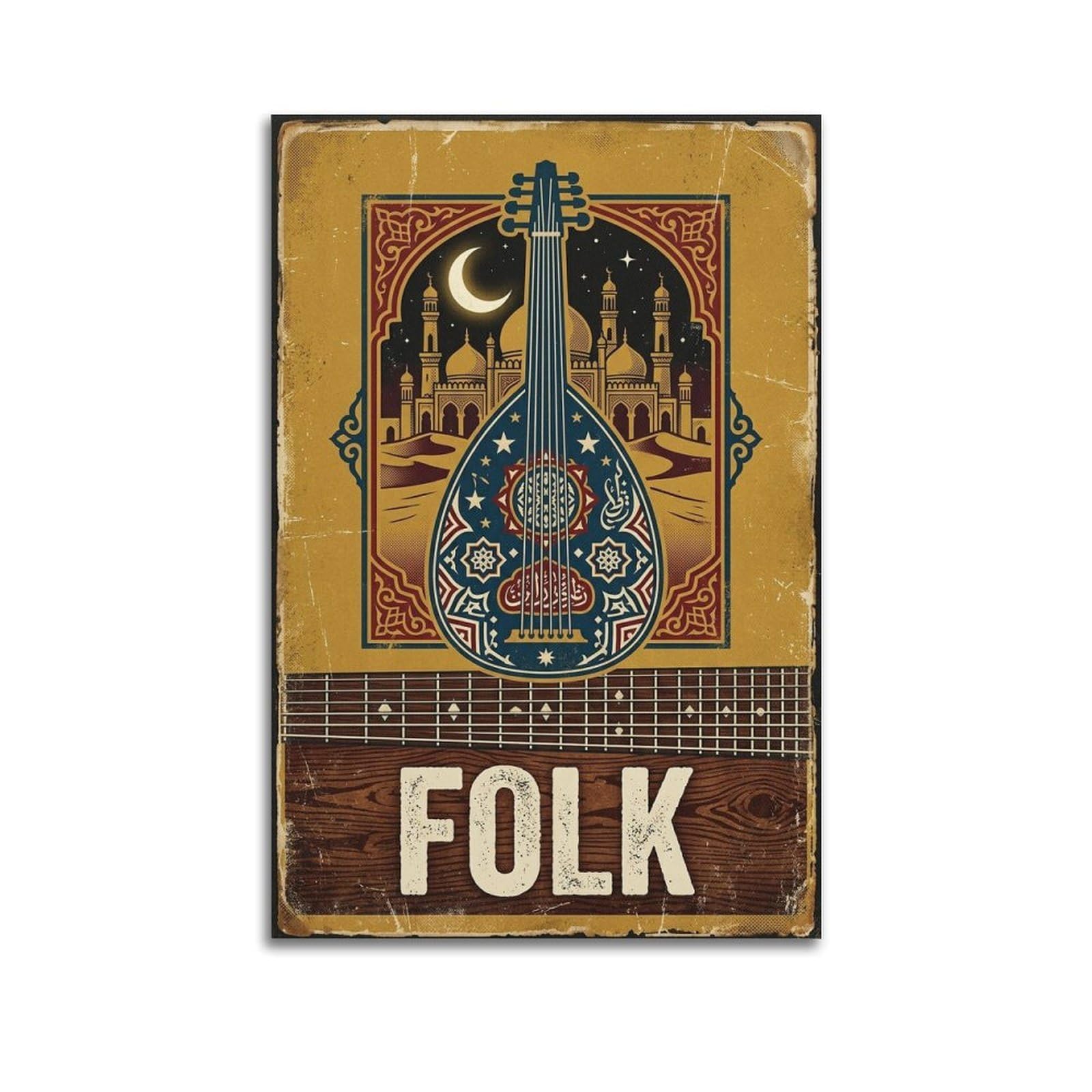 XKUGA Middle Eastern Folk Poster Oud Instrument Arabic Art Modern Decorative Canvas Prints - Ideal Wall Art for Family, Man Cave, Game Room, Boys & Girls Bedroom 20x30inch(50x75cm)