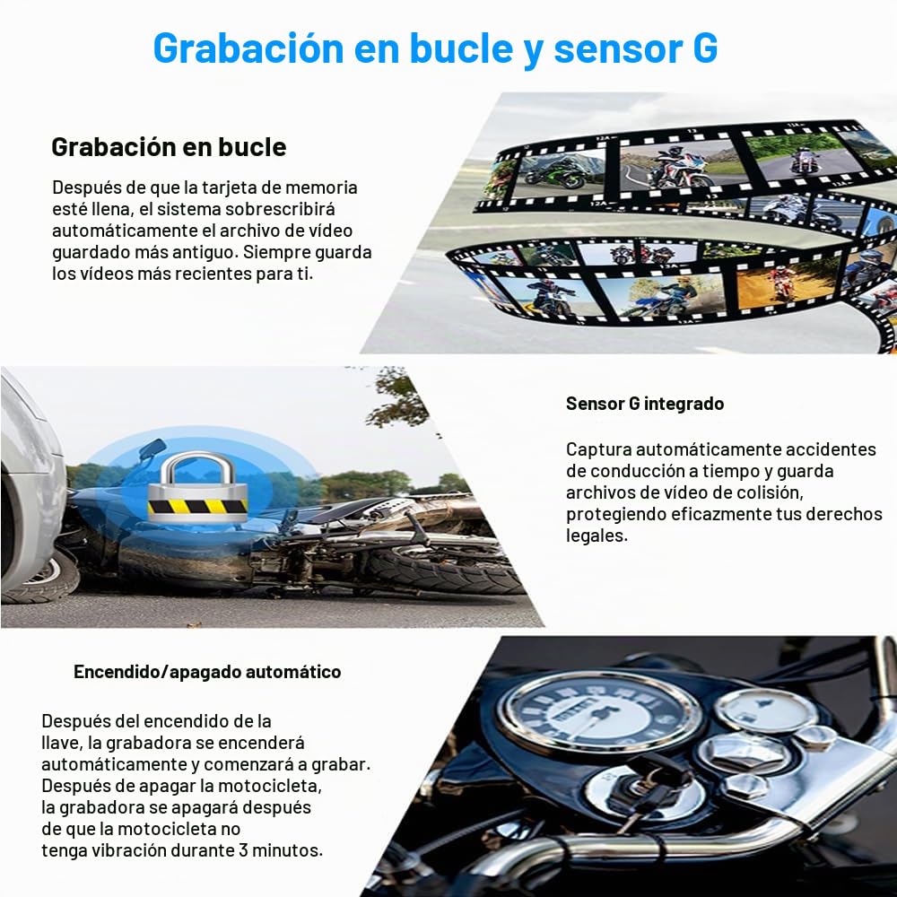 VSYSTO Dashcam motocicleta salpicadero cámara HD 1080p WiFi doble cámara delantera y trasera con GPS impermeable todo el cuerpo DVR descarga video a alta velocidad