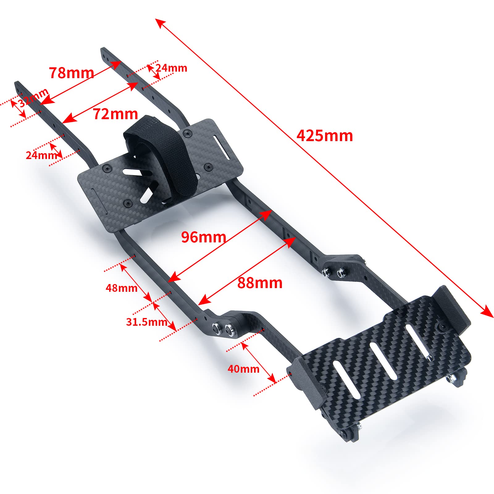 Runup RC, rama samochodowa z włókna węglowego, szyny podwozia ramy bocznej z uchwytem na tacę na baterie do Traxxas TRX4 1/10 RC części do gąsienicy
