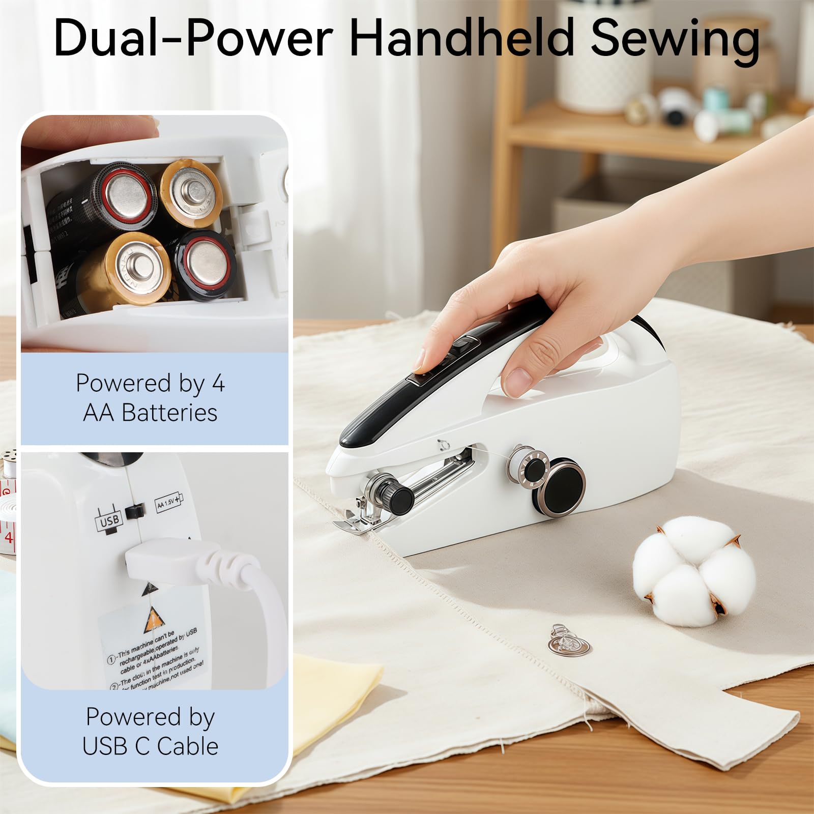 Mini Machine à Coudre Manuelle Portative, Qoosea Machine à Coudre Électrique avec Accessoires de Couture, Portable Sewing Machine Débutants Facile à Utiliser à Maison, Dortoir pour Vêtements DIY