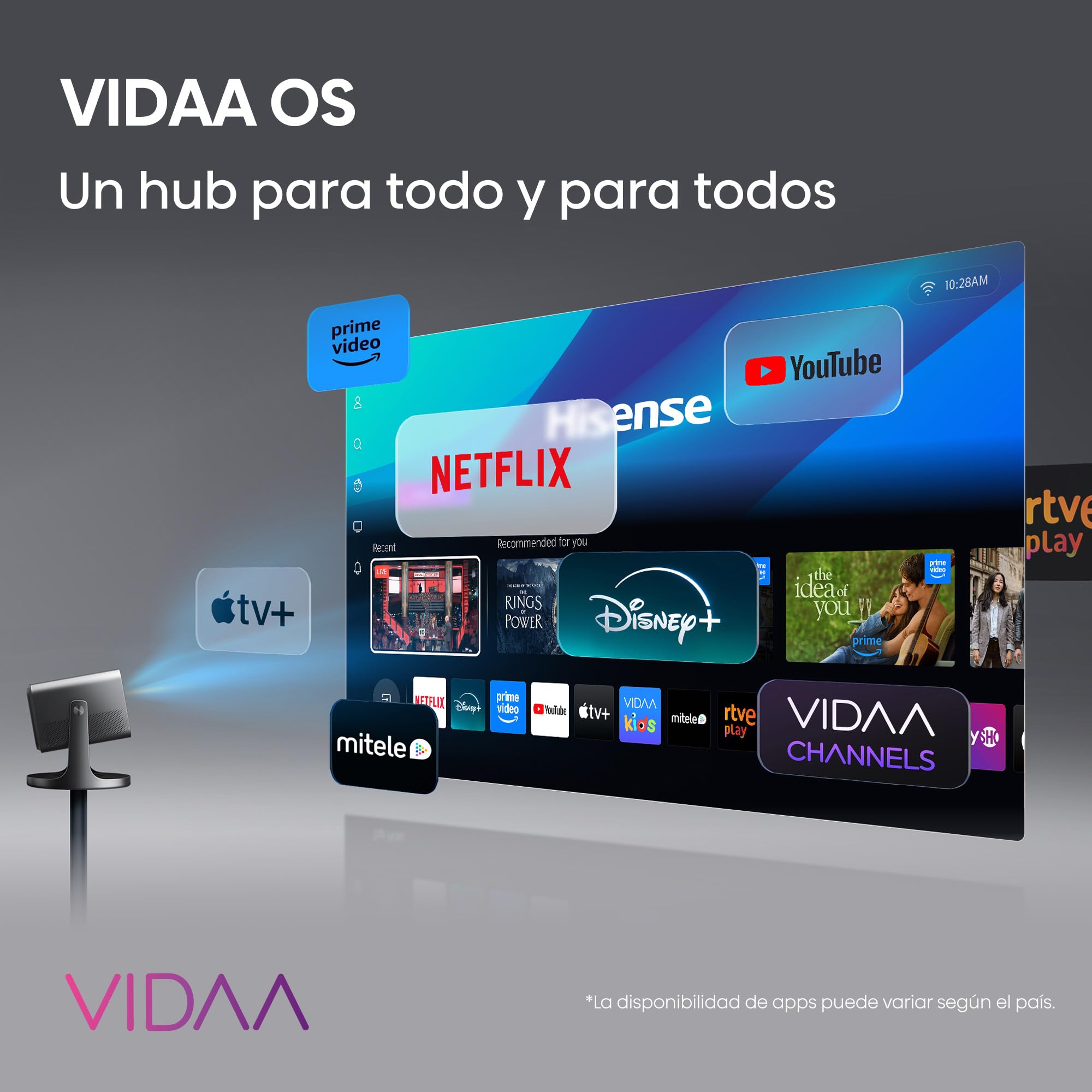Hisense C3 - Proyector Láser TriChroma UHD 4K hasta 300", Zoom Óptico 1.0-1.3:1, 2500 Lúmenes, Contraste 2000:1, IMAX Enhanced, Dolby Vision, Movimiento 360º Horizontal, y 135º en Vertical