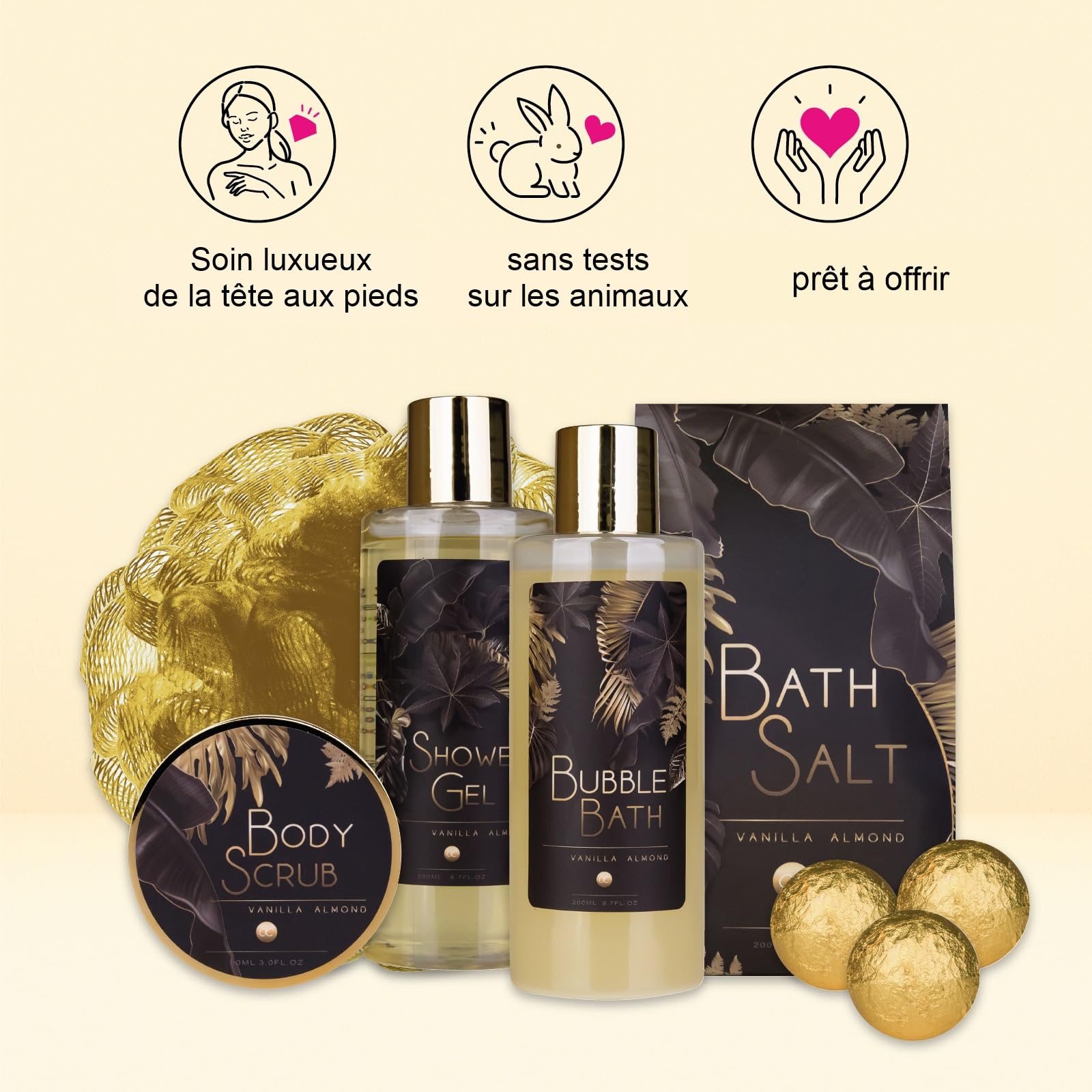 Ensemble cadeau de bain de luxe accentra dans de belles pompes à paillettes dorées, ensemble de beauté de luxe de 9 pièces ensemble de douche - pour une expérience de SPA détendue