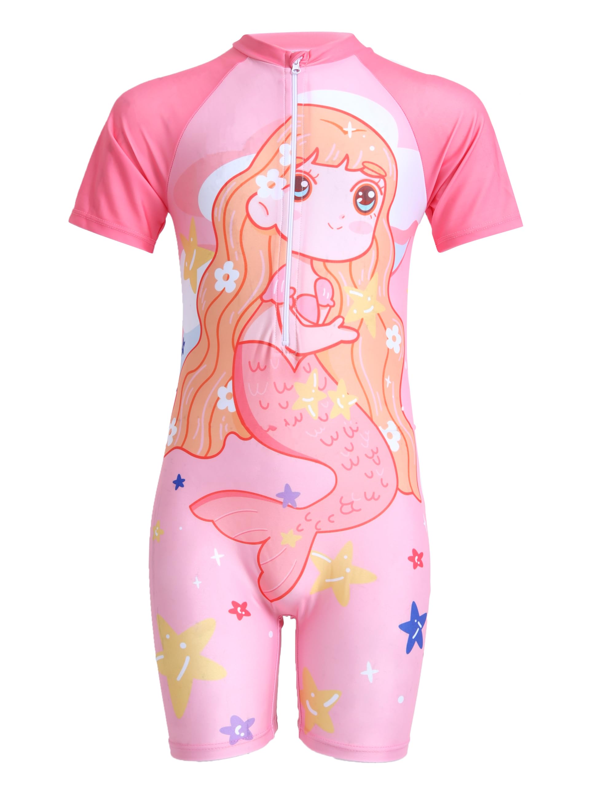 fabsports kids swimsuit set printed one-piece swimwear for boys & girls, half sleeve bathing suit, comfortable swimming costume for children, 2-12 years