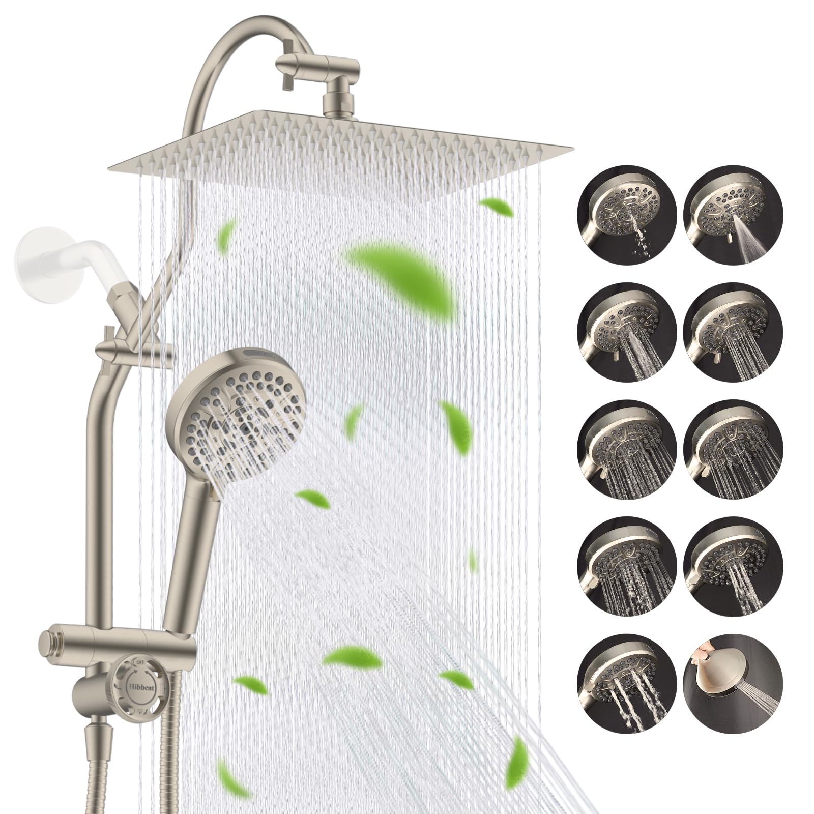 Photo 1 of Hibbent cUPC Certified All Metal 12" Rainfall Showerhead Combo, High Pressure Shower Head with 10-Sprays Handheld, Innovative 4-way Diverter with Pause Mode, 71'' Shower Hose & Holder, Brushed Nickel