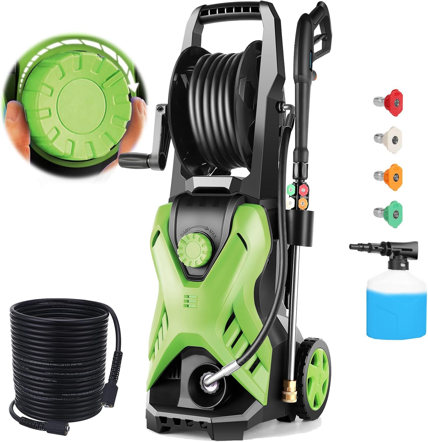 Product image of 5000 PSI Adjustable Pressure Washer 2.8GPM Electric Power Washer with 33ft Pressure Hose, 4 Nozzle and Foam Cannon, Powerwashers for Home, Cars, Pressure Setting Range (2500-5000PSI) Green