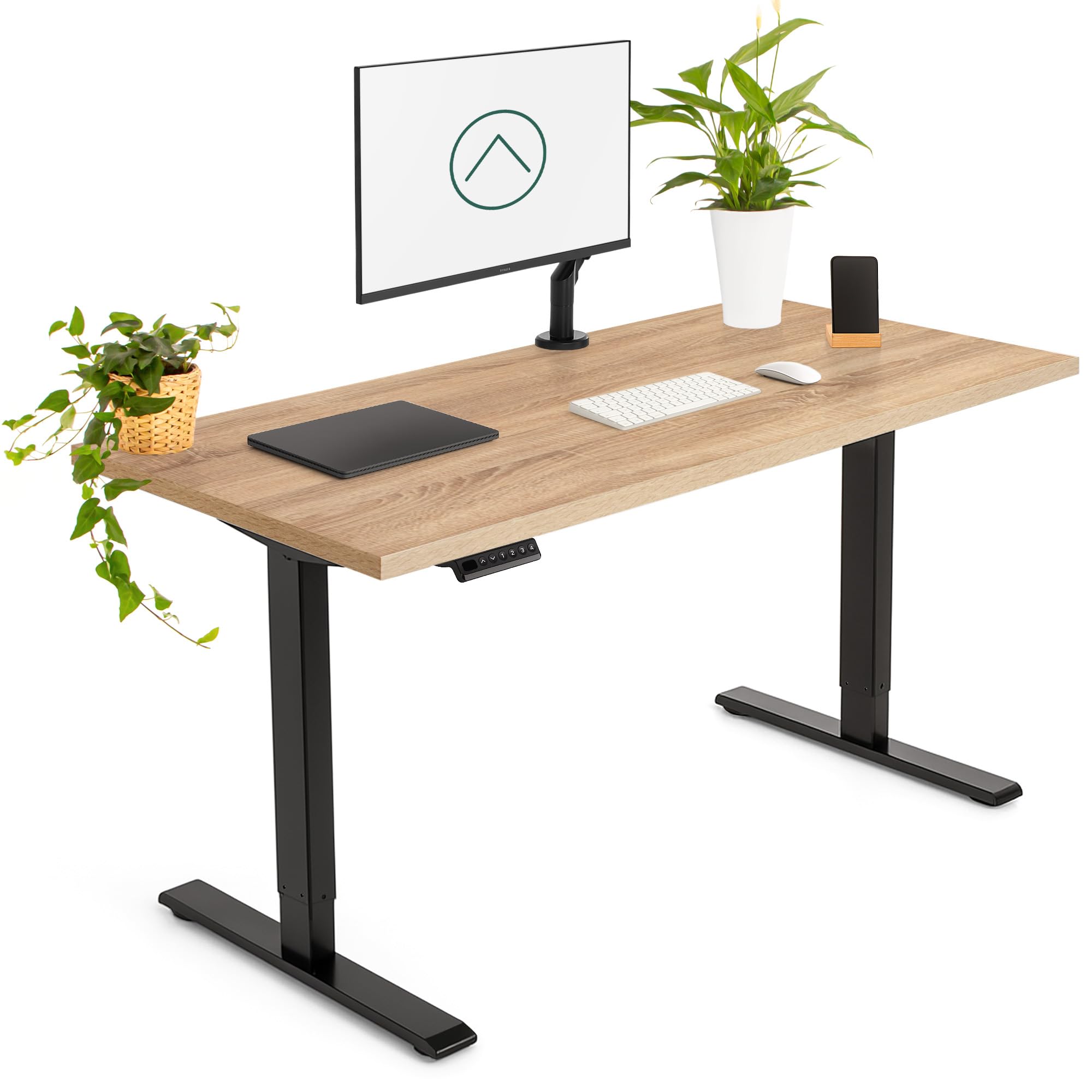 Escritorio Elevable Eléctrico | Tablero 140x70 cm Roble | Patas Negras | Ajustable en Altura 71-121 cm | Standing Desk Ergonómico, Mesa Elevable