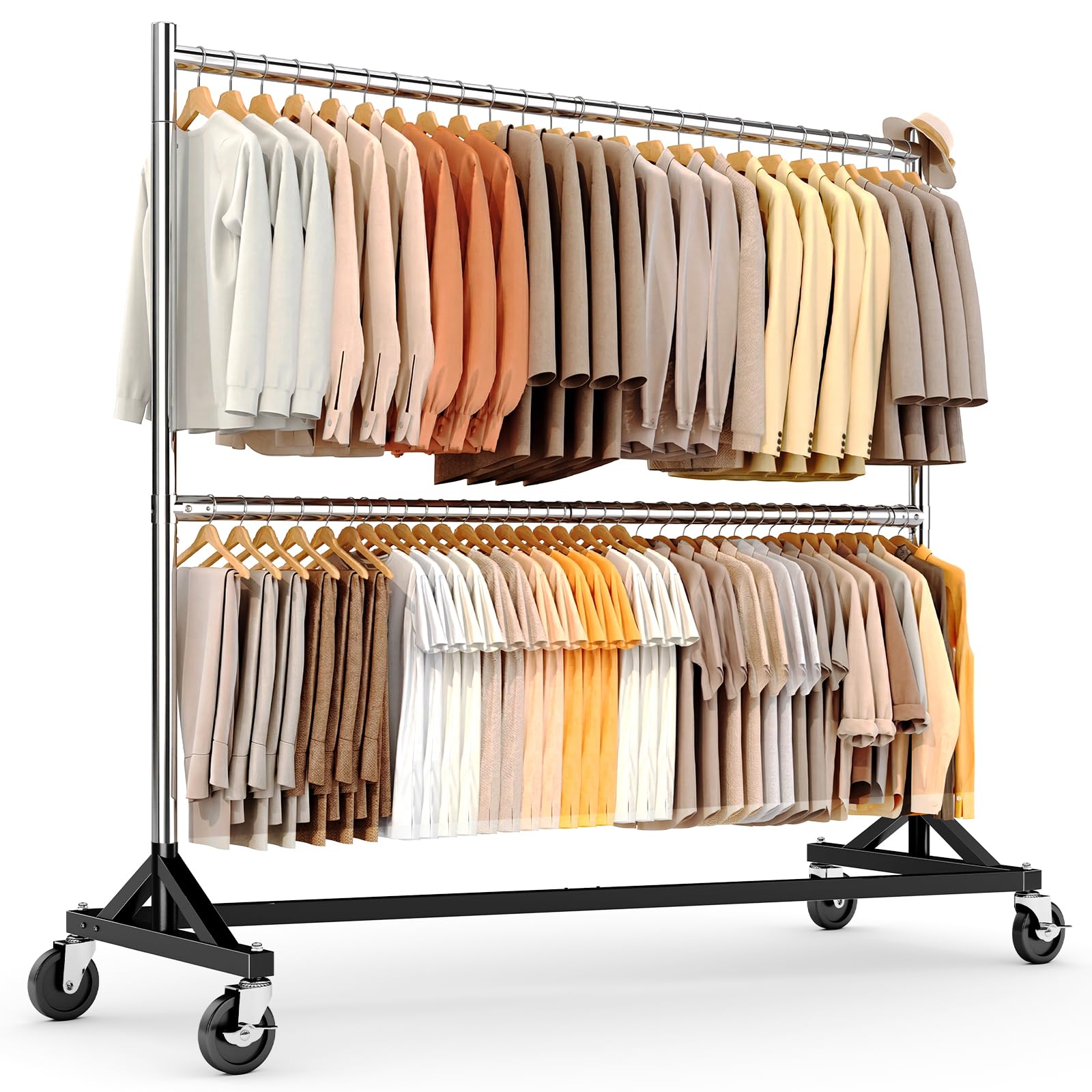 HOKEEPER Appendiabiti da Terra Commerciale Resistente a Doppia Barra, Base a Z con Ruote, 250kg, Altezza Regolabile per Negozi, Boutique, Camera da Letto, Argento
