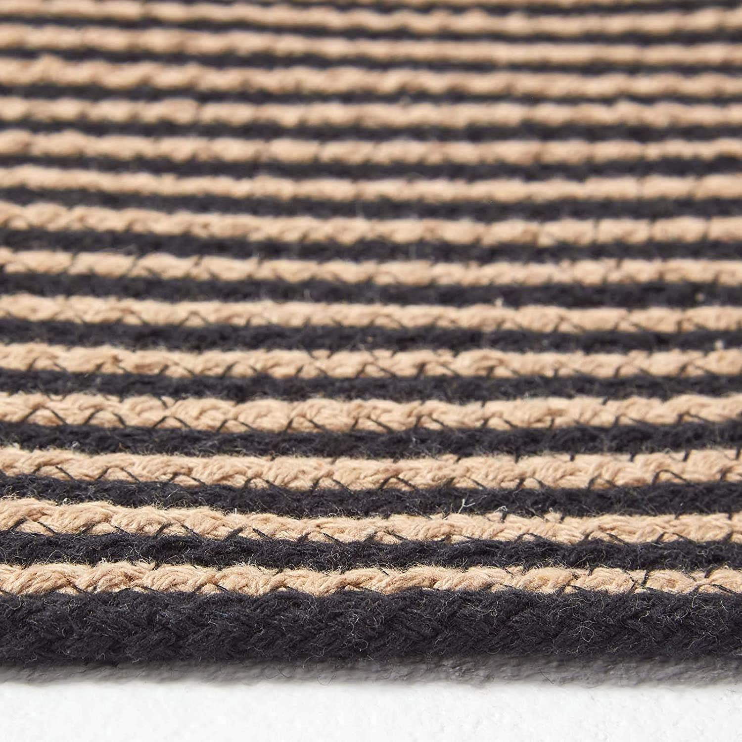 Homescapes runder Teppich, handgeflochtener Baumwollteppich 200 cm im Vintage-Look mit Spiralemuster, leinen-Farben und schwarz, Flachgewebe-Teppich für Wohnzimmer, Schlafzimmer, Küche oder Flur