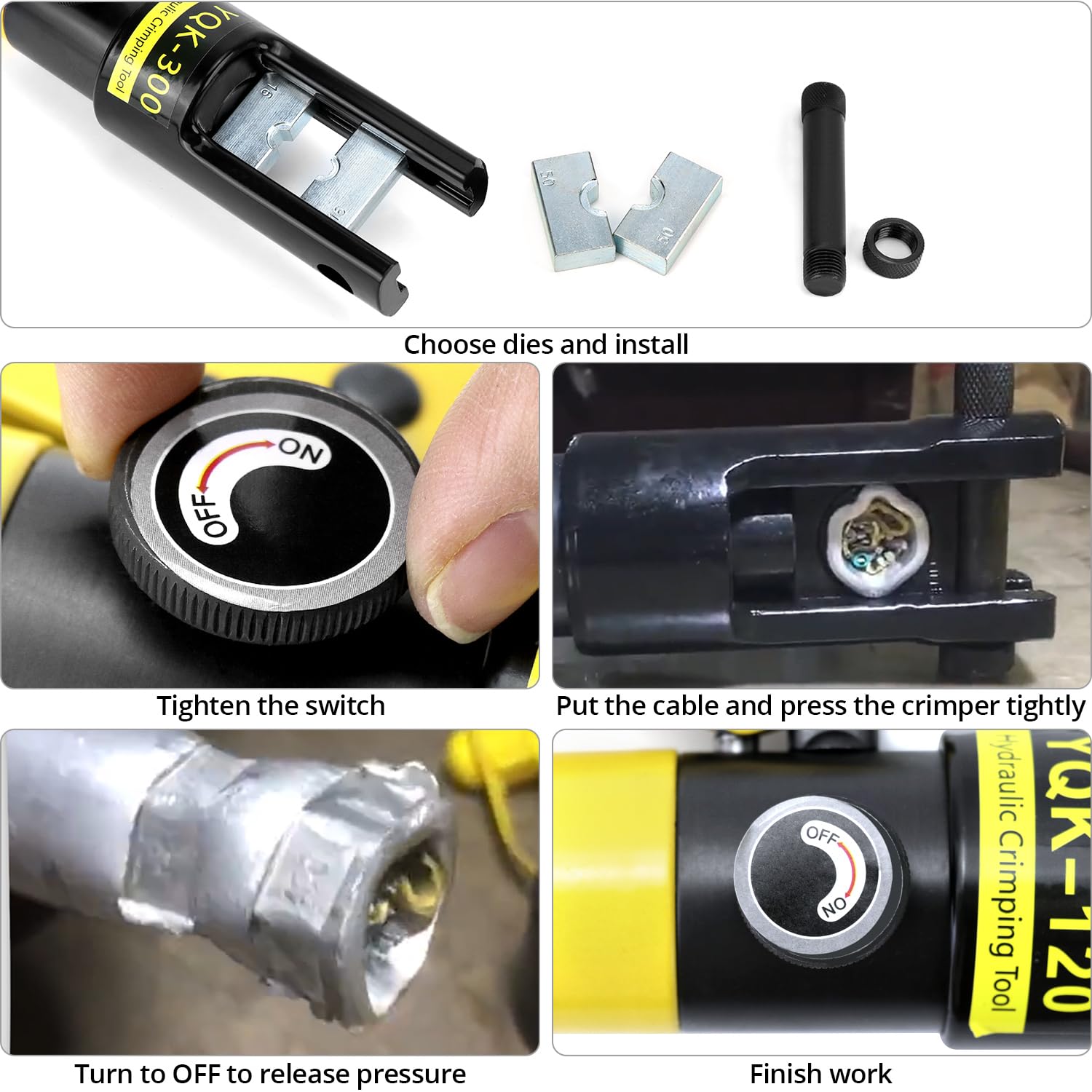 QWORK® pince à sertir hydraulique,16t coffret de outil de sertissage, avec 13 matrices de sertissage 8-300 mm²
