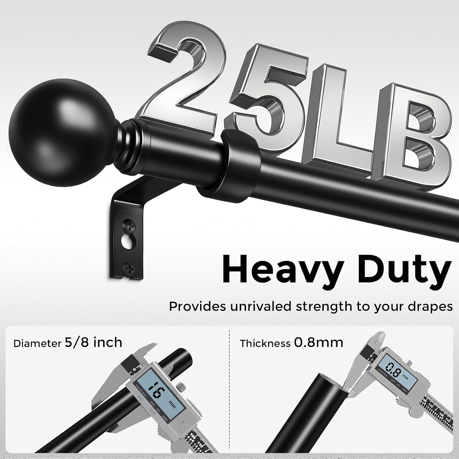 HeiDear Curtain Rods for Windows 28 to 48 Inches, 5/8" Matte Black Metal Curtain Rod, Adjustable Single Window Rods for Bedroom, Living Room, Kitchen, Office
